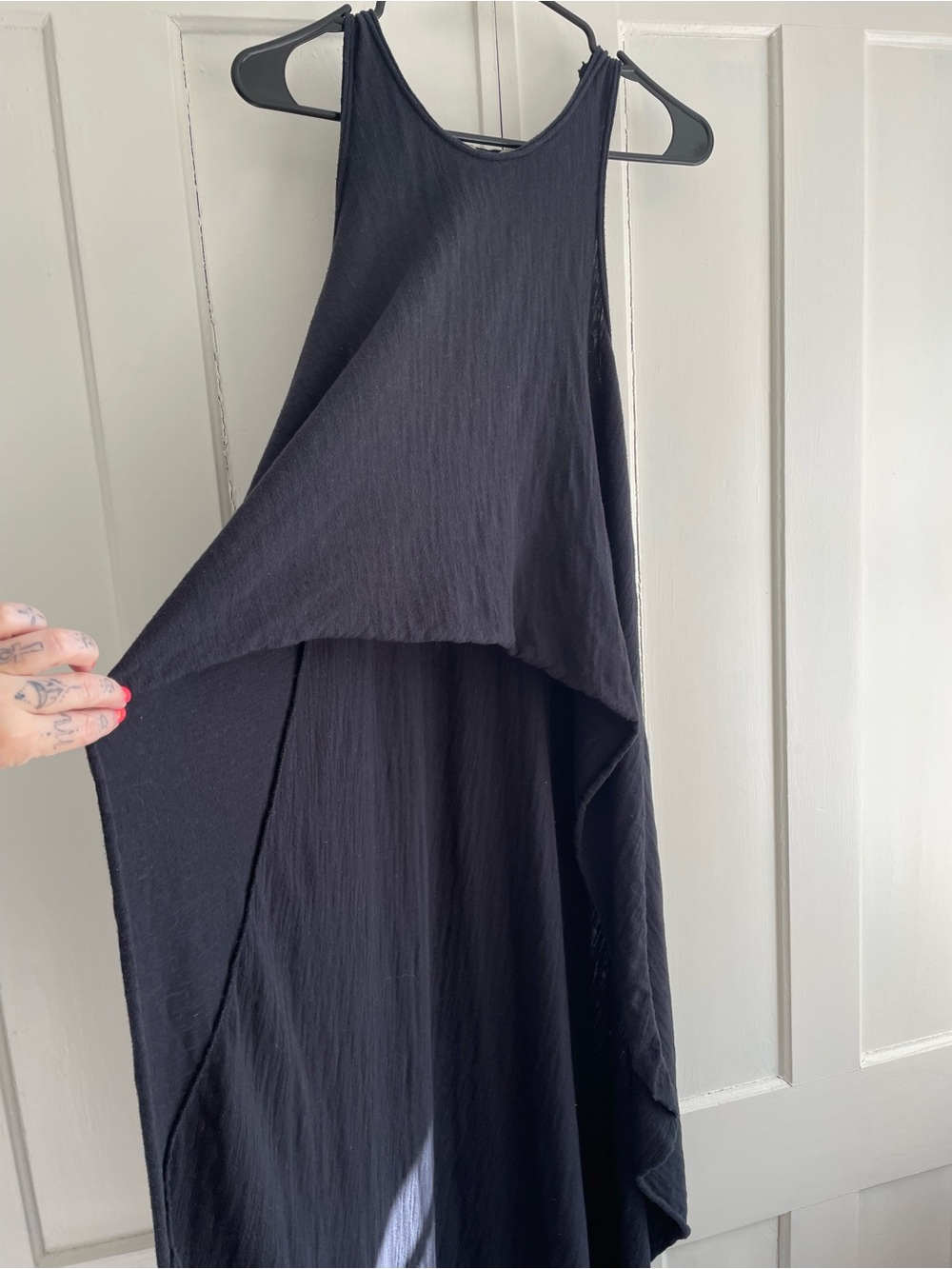 FP Beach Tank Top Black Sleeveless Layered Maxi High Low Shirt Size S Boho Goth